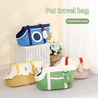 HKM-045267 Portable Cartoon Pet Satchel for Small Dogs and Cats - Soft Plush Bag in Green and Red Stripes