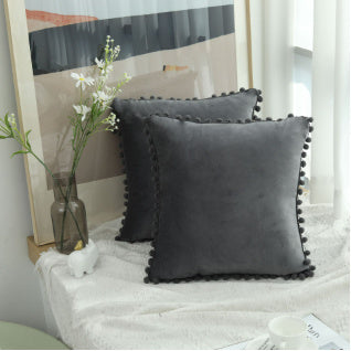 HKM-045459 Solid Color Velvet Ball Ball Lace Cushion Cover - Modern Plush Pillow Cases in Various Sizes and Colors