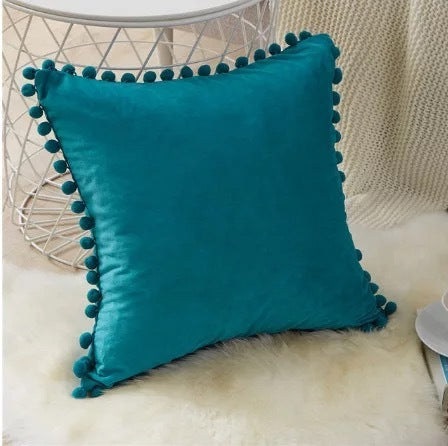 HKM-045459 Solid Color Velvet Ball Ball Lace Cushion Cover - Modern Plush Pillow Cases in Various Sizes and Colors
