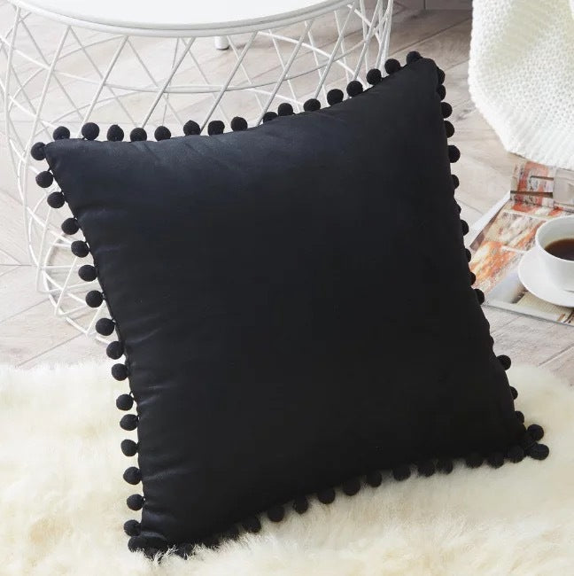 HKM-045459 Solid Color Velvet Ball Ball Lace Cushion Cover - Modern Plush Pillow Cases in Various Sizes and Colors