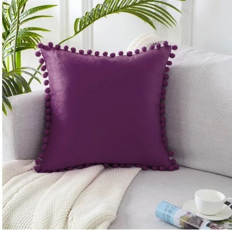 HKM-045459 Solid Color Velvet Ball Ball Lace Cushion Cover - Modern Plush Pillow Cases in Various Sizes and Colors