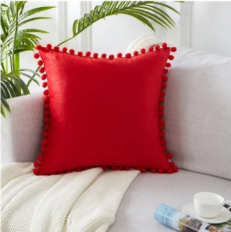 HKM-045459 Solid Color Velvet Ball Ball Lace Cushion Cover - Modern Plush Pillow Cases in Various Sizes and Colors