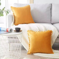 HKM-045459 Solid Color Velvet Ball Ball Lace Cushion Cover - Modern Plush Pillow Cases in Various Sizes and Colors