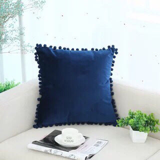 HKM-045459 Solid Color Velvet Ball Ball Lace Cushion Cover - Modern Plush Pillow Cases in Various Sizes and Colors