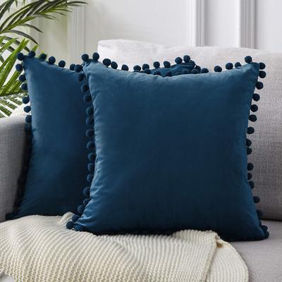 HKM-045459 Solid Color Velvet Ball Ball Lace Cushion Cover - Modern Plush Pillow Cases in Various Sizes and Colors