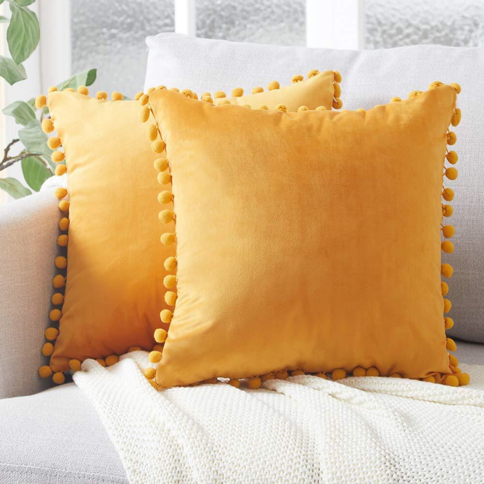 HKM-045459 Solid Color Velvet Ball Ball Lace Cushion Cover - Modern Plush Pillow Cases in Various Sizes and Colors
