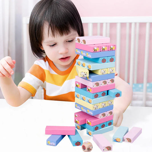 HKM-045651 Colorful Wooden Stacking Blocks Tumbling Tower Game for Kids 3+