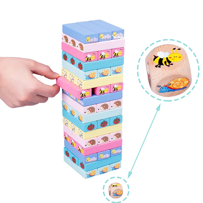 HKM-045651 Colorful Wooden Stacking Blocks Tumbling Tower Game for Kids 3+