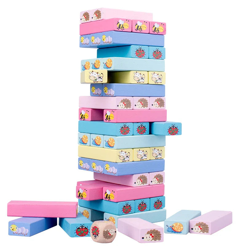 HKM-045651 Colorful Wooden Stacking Blocks Tumbling Tower Game for Kids 3+