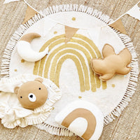 HKM-045715 Children's Round Tassel Carpet in Blue, Pink and Yellow Rainbow - Multiple Size Options Available