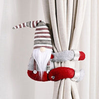 HKM-045779 Christmas Curtain Buckle - Non-Woven Fabric with Striped Hat Forest Design, 38cm Height, 26cm Width, Two Beard Styles Available