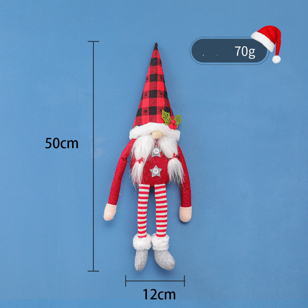 KTX-045779 Christmas Curtain Buckle - Non-Woven Fabric with Striped Hat Forest Design, 38cm Height, 26cm Width, Two Beard Styles Available
