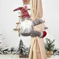 HKM-045779 Christmas Curtain Buckle - Non-Woven Fabric with Striped Hat Forest Design, 38cm Height, 26cm Width, Two Beard Styles Available