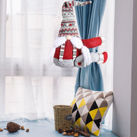HKM-045779 Christmas Curtain Buckle - Non-Woven Fabric with Striped Hat Forest Design, 38cm Height, 26cm Width, Two Beard Styles Available
