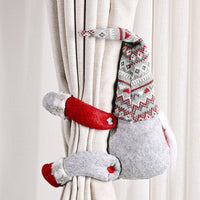 HKM-045779 Christmas Curtain Buckle - Non-Woven Fabric with Striped Hat Forest Design, 38cm Height, 26cm Width, Two Beard Styles Available