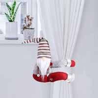 HKM-045779 Christmas Curtain Buckle - Non-Woven Fabric with Striped Hat Forest Design, 38cm Height, 26cm Width, Two Beard Styles Available