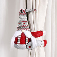 HKM-045779 Christmas Curtain Buckle - Non-Woven Fabric with Striped Hat Forest Design, 38cm Height, 26cm Width, Two Beard Styles Available