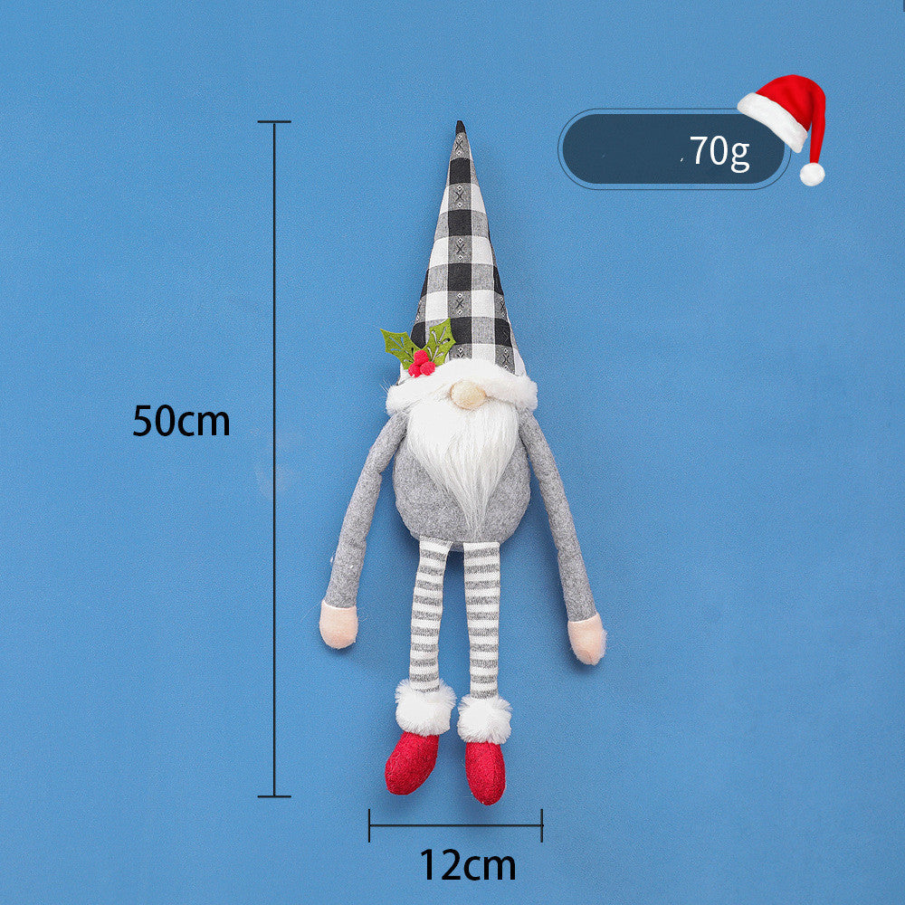 KTX-045779 Christmas Curtain Buckle - Non-Woven Fabric with Striped Hat Forest Design, 38cm Height, 26cm Width, Two Beard Styles Available
