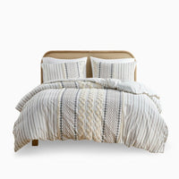 HKM-045907 Cotton Printed Duvet Cover Set with Chenille, Full/Queen Size, Multicolor, Machine Washable