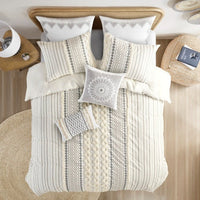 HKM-045907 Cotton Printed Duvet Cover Set with Chenille, Full/Queen Size, Multicolor, Machine Washable