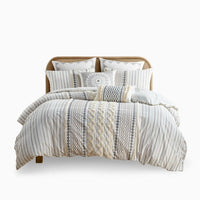HKM-045907 Cotton Printed Duvet Cover Set with Chenille, Full/Queen Size, Multicolor, Machine Washable