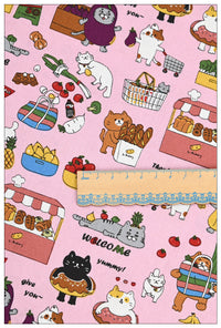 HKM-045907 Thick Cotton Cute Cat Print Fabric for Handmade DIY Projects - 100% Cotton, 110cm Wide