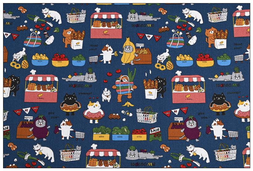 HKM-045907 Thick Cotton Cute Cat Print Fabric for Handmade DIY Projects - 100% Cotton, 110cm Wide
