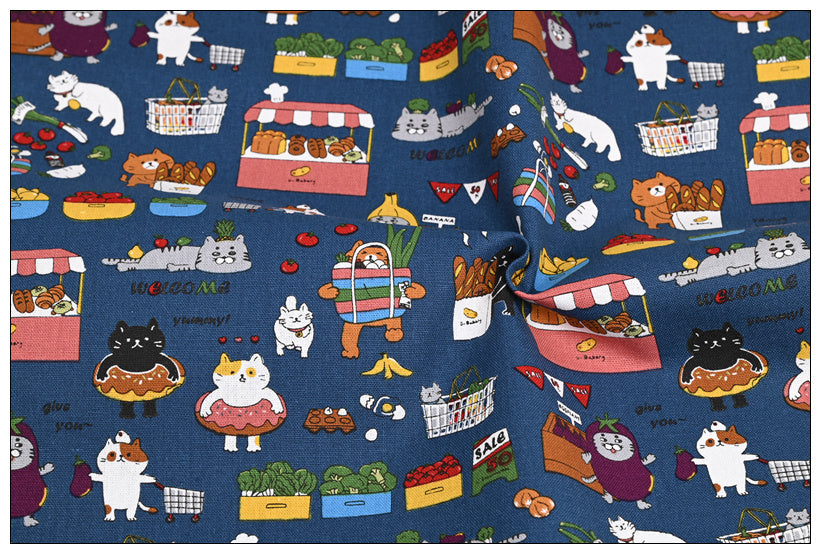 HKM-045907 Thick Cotton Cute Cat Print Fabric for Handmade DIY Projects - 100% Cotton, 110cm Wide