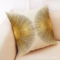 HKM-046035 Golden Leaves Cotton and Linen Cushion Cover - Modern Design, 45x45cm