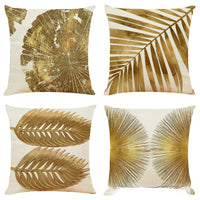 HKM-046035 Golden Leaves Cotton and Linen Cushion Cover - Modern Design, 45x45cm