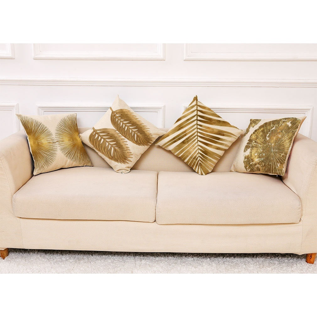 HKM-046035 Golden Leaves Cotton and Linen Cushion Cover - Modern Design, 45x45cm