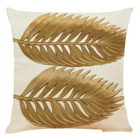 HKM-046035 Golden Leaves Cotton and Linen Cushion Cover - Modern Design, 45x45cm