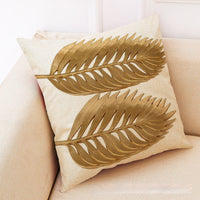 HKM-046035 Golden Leaves Cotton and Linen Cushion Cover - Modern Design, 45x45cm