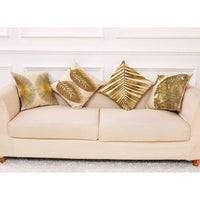 HKM-046035 Golden Leaves Cotton and Linen Cushion Cover - Modern Design, 45x45cm