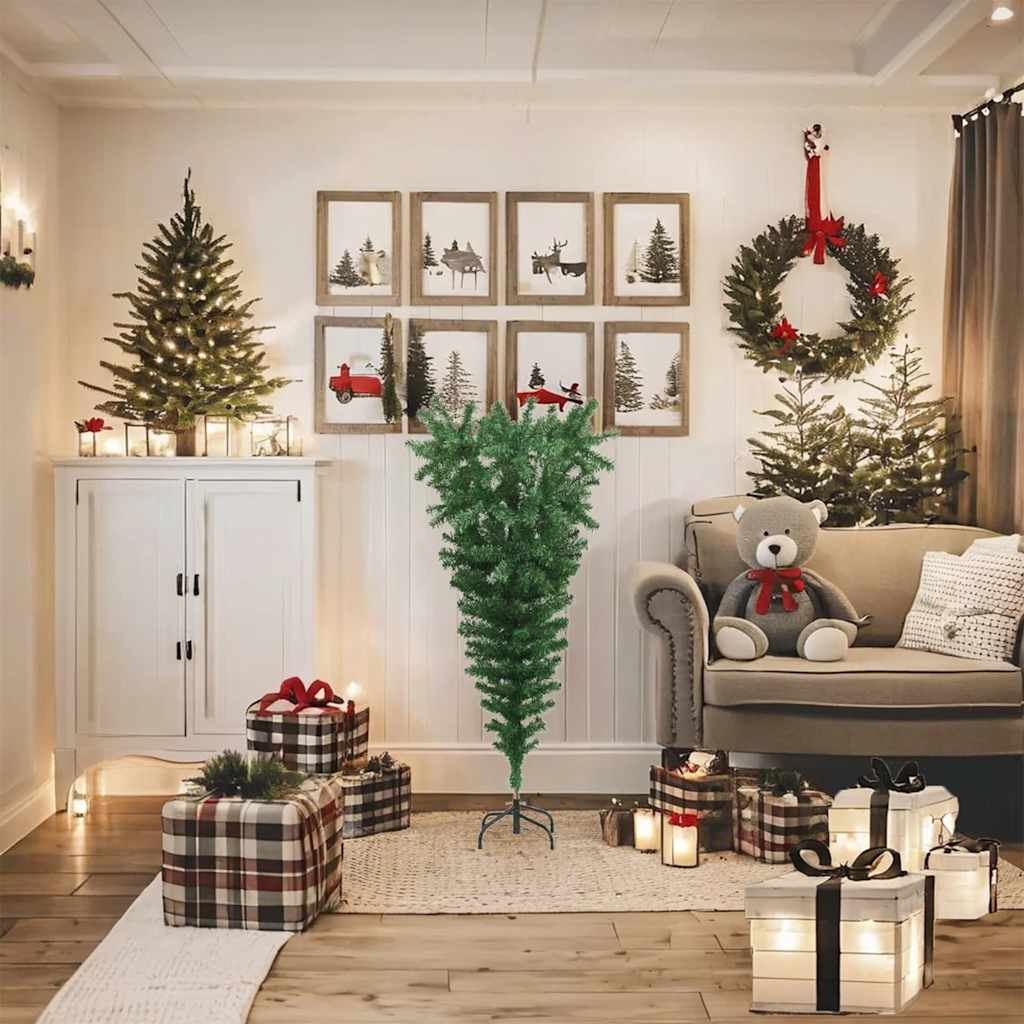 HKM-046035 Upside Down Artificial Christmas Tree with Steel Stand - 120 cm Height
