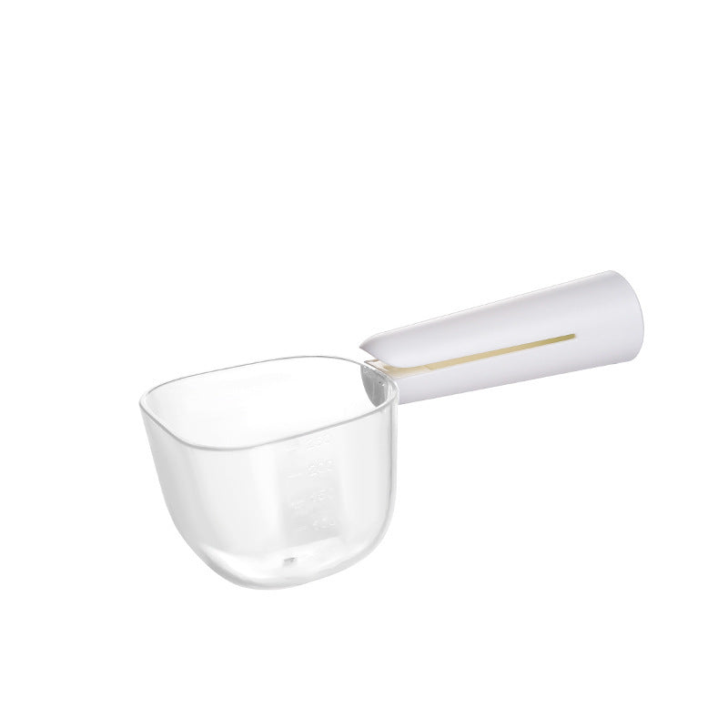 HKM-046099 Transparent Pet Food Spoon with Scale Measurement, Food-Grade ABS, Accurate Feeding, Beige Color, 15.3*14.2*5.5cm