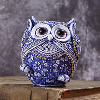 HKM-046163 Blue and White Porcelain Owl Decorative Ornaments - Set of 3 Resin Crafts
