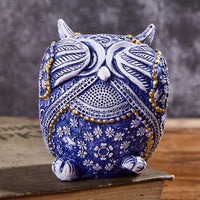 HKM-046163 Blue and White Porcelain Owl Decorative Ornaments - Set of 3 Resin Crafts