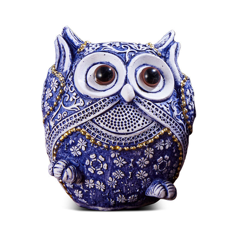 HKM-046163 Blue and White Porcelain Owl Decorative Ornaments - Set of 3 Resin Crafts