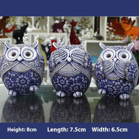 HKM-046163 Blue and White Porcelain Owl Decorative Ornaments - Set of 3 Resin Crafts