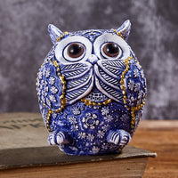 HKM-046163 Blue and White Porcelain Owl Decorative Ornaments - Set of 3 Resin Crafts