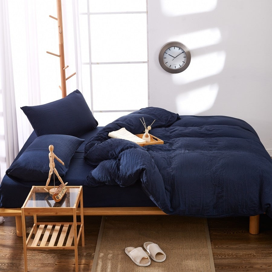 HKM-046227 Washed Cotton Four-Piece Quilt Cover Set for Various Bed Sizes