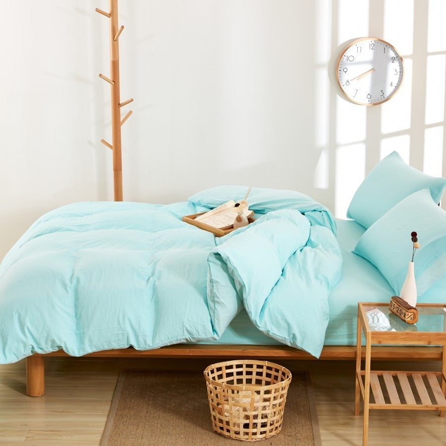 HKM-046227 Washed Cotton Four-Piece Quilt Cover Set for Various Bed Sizes