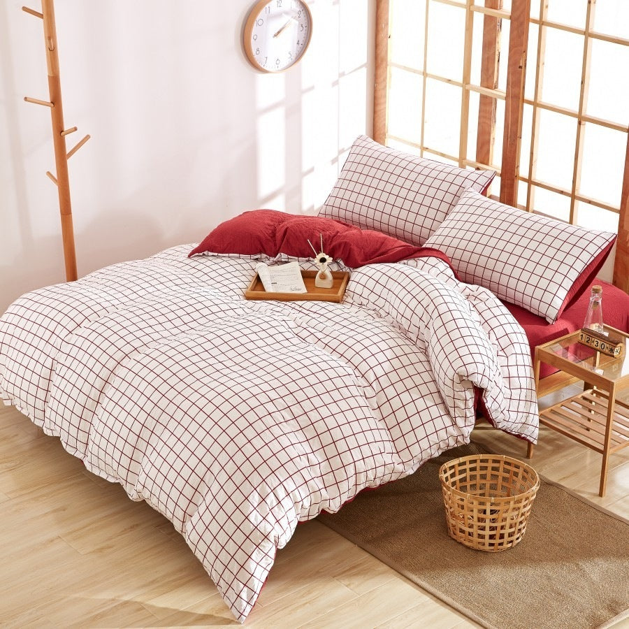 HKM-046227 Washed Cotton Four-Piece Quilt Cover Set for Various Bed Sizes