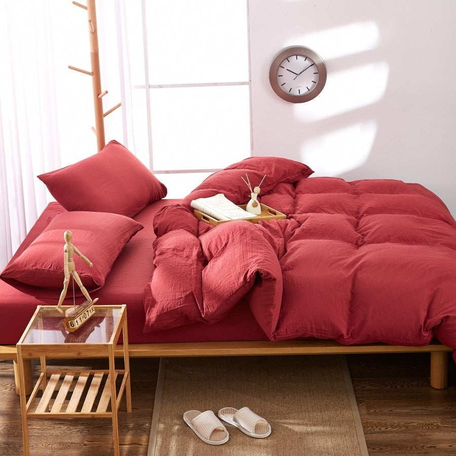 HKM-046227 Washed Cotton Four-Piece Quilt Cover Set for Various Bed Sizes