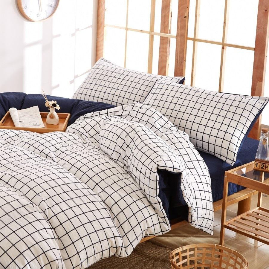 HKM-046227 Washed Cotton Four-Piece Quilt Cover Set for Various Bed Sizes