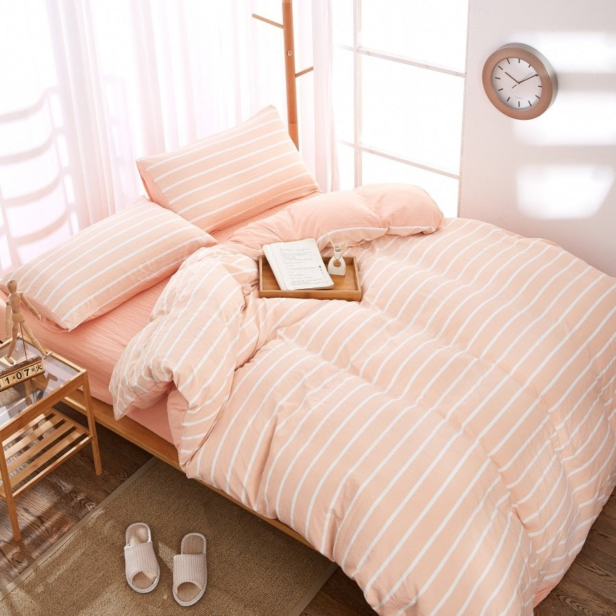 HKM-046227 Washed Cotton Four-Piece Quilt Cover Set for Various Bed Sizes