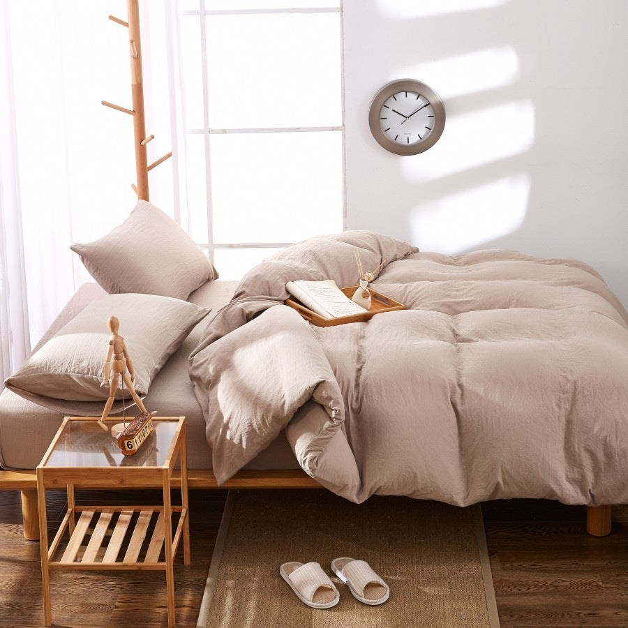 HKM-046227 Washed Cotton Four-Piece Quilt Cover Set for Various Bed Sizes