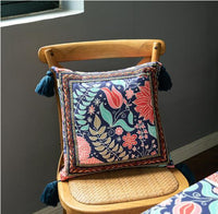 HKM-046291 Ethnic Style Cotton Fringed Waist Pillowcase with Floral Pattern