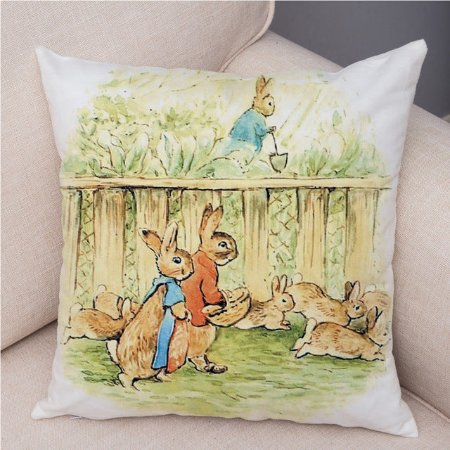 HKM-046355 Easter Bunny Cartoon Peach Skin Fabric Pillow Cover, 45x45cm, Nordic Style Cushion Cover for Home Decor